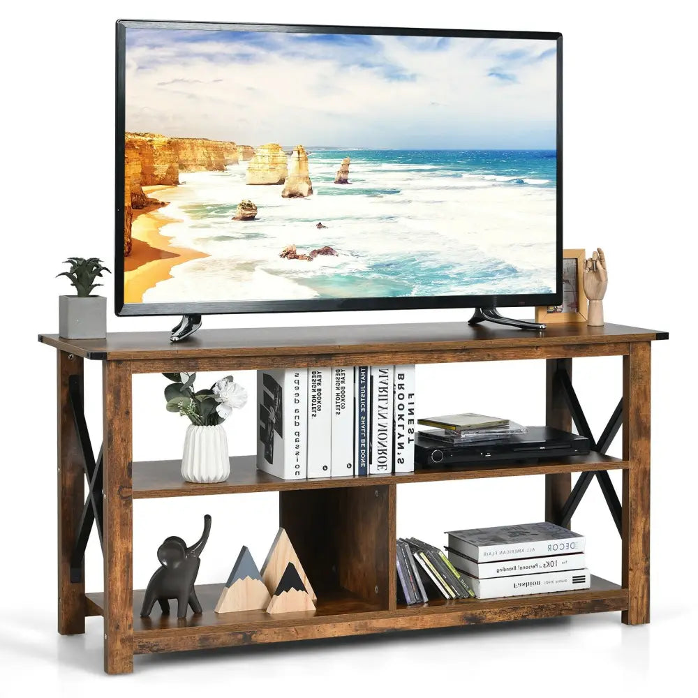 Modern Farmhouse TV Stand Entertainment Center for TV’s up to 55-Inch with Open Shelves-Brown - Brown - Entertainment