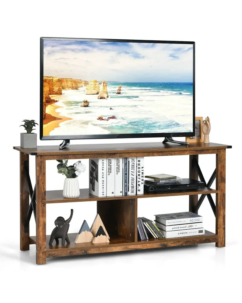 Modern Farmhouse TV Stand Entertainment Center for TV’s up to 55-Inch with Open Shelves-Brown - Brown - Entertainment