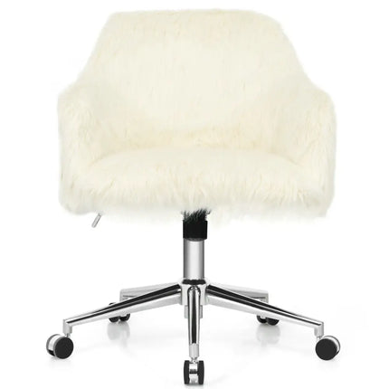 Modern Fluffy Faux Fur Vanity Office Chair for Teens Girls-Beige - Beige - Leisure Chairs