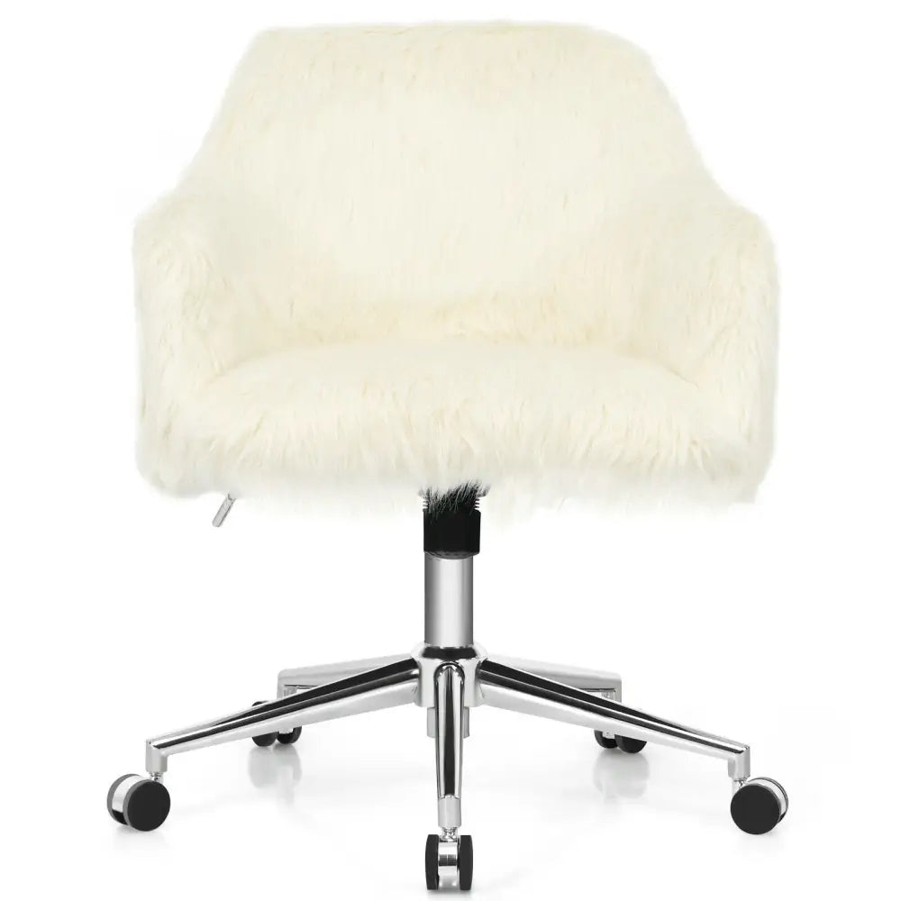 Modern Fluffy Faux Fur Vanity Office Chair for Teens Girls-Beige - Beige - Leisure Chairs