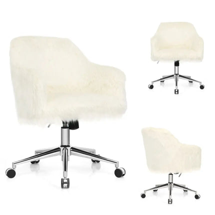 Modern Fluffy Faux Fur Vanity Office Chair for Teens Girls-Beige - Beige - Leisure Chairs