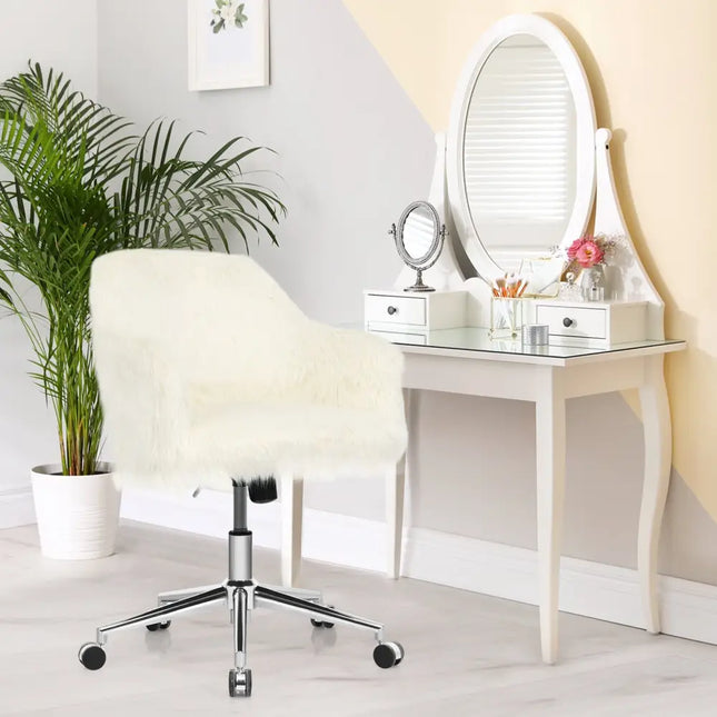Modern Fluffy Faux Fur Vanity Office Chair for Teens Girls-Beige - Beige - Leisure Chairs