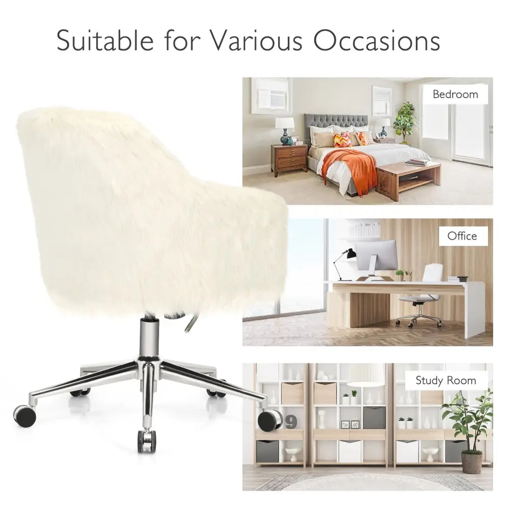 Modern Fluffy Faux Fur Vanity Office Chair for Teens Girls-Beige - Beige - Leisure Chairs