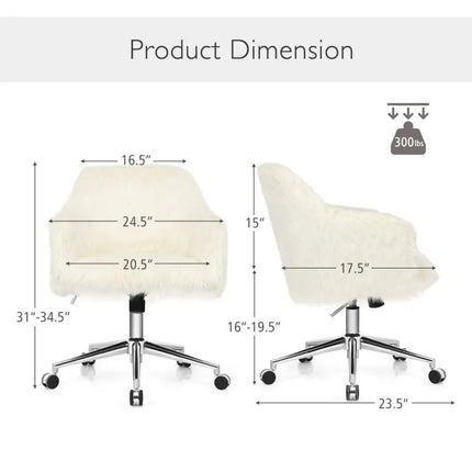 Modern Fluffy Faux Fur Vanity Office Chair for Teens Girls-Beige - Beige - Leisure Chairs