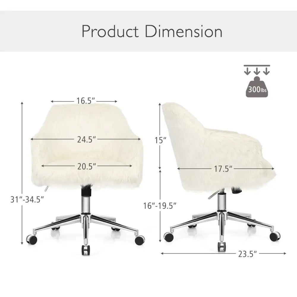 Modern Fluffy Faux Fur Vanity Office Chair for Teens Girls-Beige - Beige - Leisure Chairs