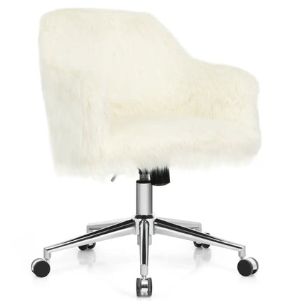Modern Fluffy Faux Fur Vanity Office Chair for Teens Girls-Beige - Beige - Leisure Chairs