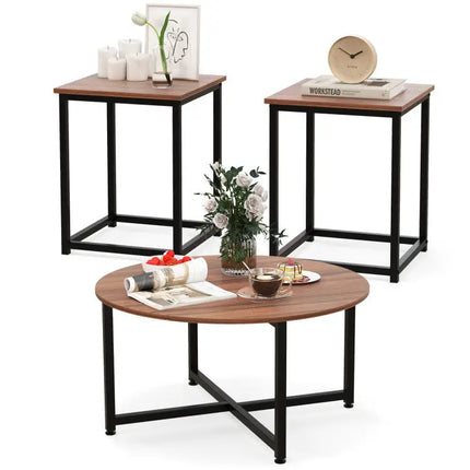 Modern Furniture Set with 2 Dining Chairs Computer Desk and 3 Pieces Coffee Tables - Furniture