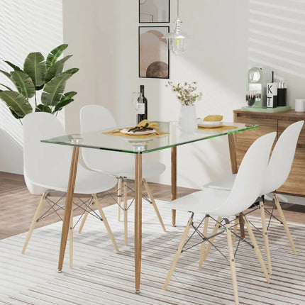 Modern Glass Rectangular Dining Table with Metal Legs-Natural - Natural - Dining Tables