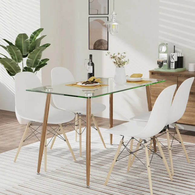 Modern Glass Rectangular Dining Table with Metal Legs-Natural - Natural - Dining Tables