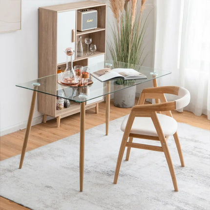 Modern Glass Rectangular Dining Table with Metal Legs-Natural - Natural - Dining Tables