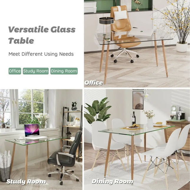 Modern Glass Rectangular Dining Table with Metal Legs-Natural - Natural - Dining Tables