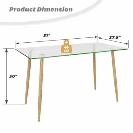 Modern Glass Rectangular Dining Table with Metal Legs-Natural - Natural - Dining Tables