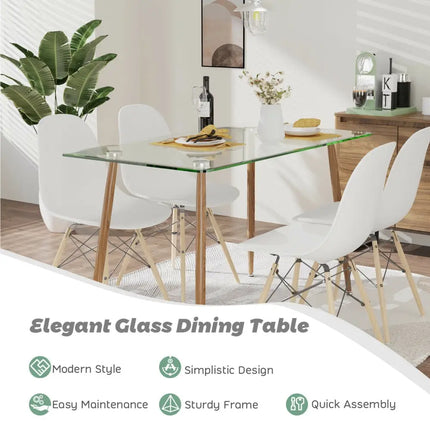 Modern Glass Rectangular Dining Table with Metal Legs-Natural - Natural - Dining Tables