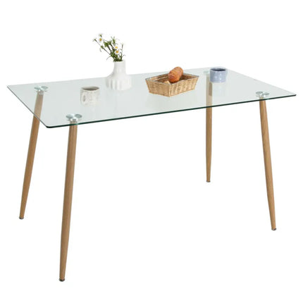 Modern Glass Rectangular Dining Table with Metal Legs-Natural - Natural - Dining Tables