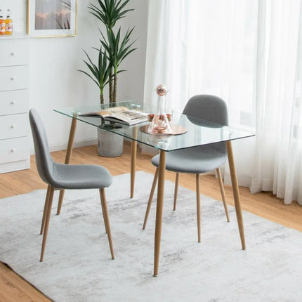 Modern Glass Rectangular Dining Table with Metal Legs-Natural - Natural - Dining Tables
