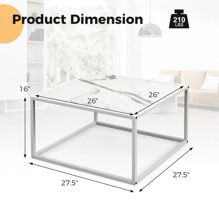 Modern Glass Square Coffee Table with Metal Frame for Living Room-White - White - Coffee Tables