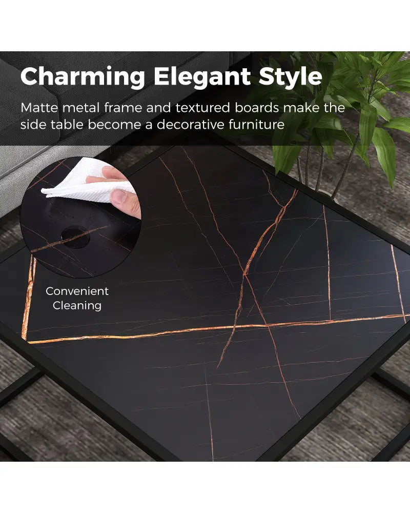 Modern Glass Square Coffee Table with Metal Frame for Living Room-Black - Black - Coffee Tables