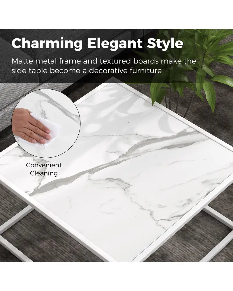 Modern Glass Square Coffee Table with Metal Frame for Living Room-White - White - Coffee Tables