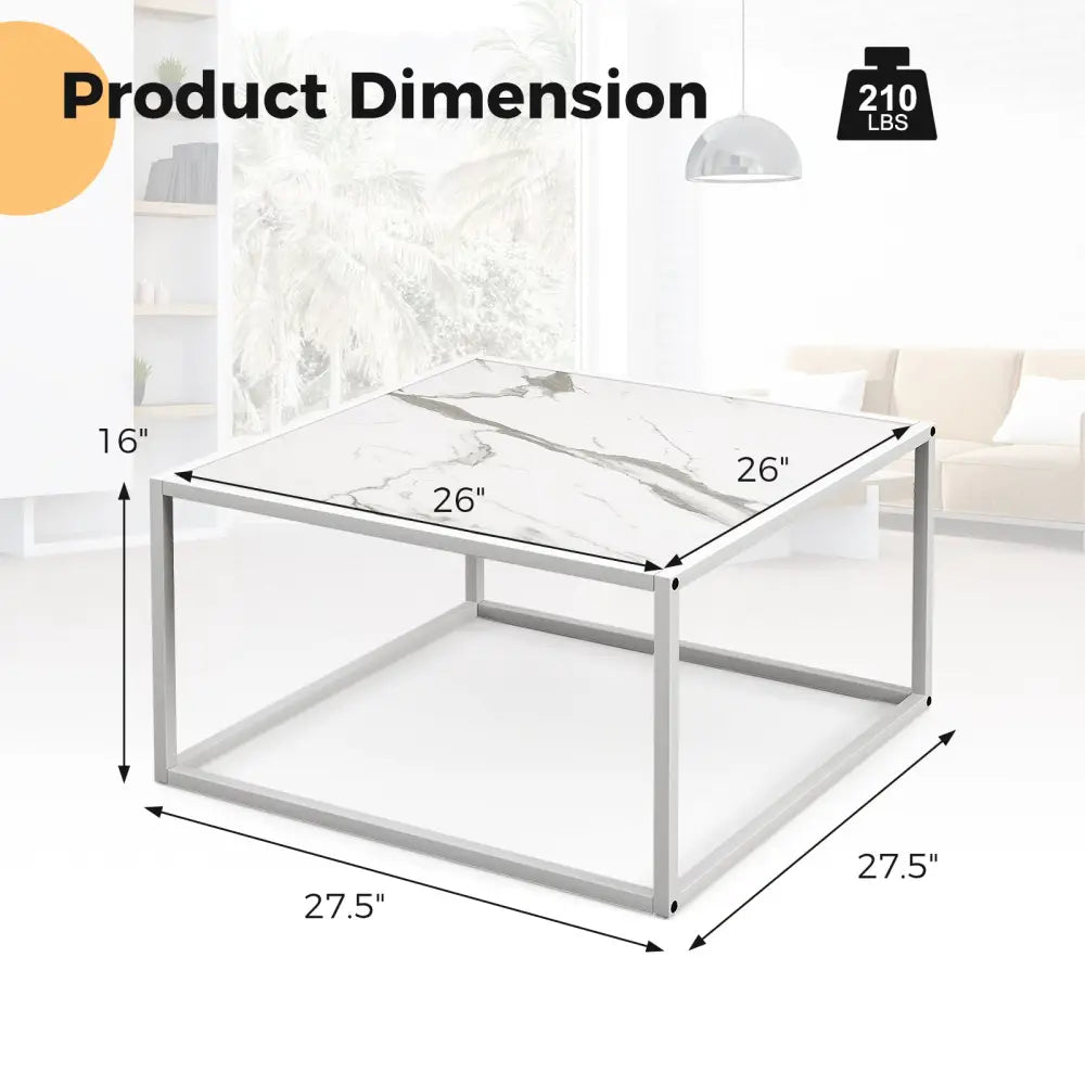 Modern Glass Square Coffee Table with Metal Frame for Living Room-White - White - Coffee Tables