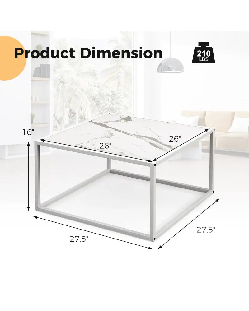 Modern Glass Square Coffee Table with Metal Frame for Living Room-White - White - Coffee Tables
