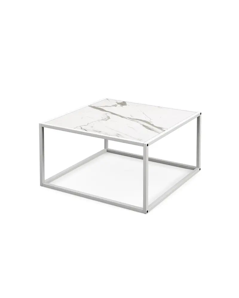 Modern Glass Square Coffee Table with Metal Frame for Living Room-White - White - Coffee Tables