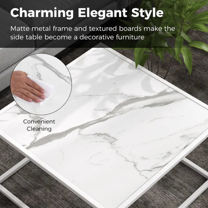 Modern Glass Square Coffee Table with Metal Frame for Living Room-White - White - Coffee Tables