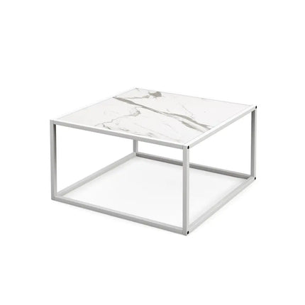 Modern Glass Square Coffee Table with Metal Frame for Living Room-White - White - Coffee Tables