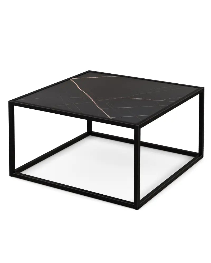 Modern Glass Square Coffee Table with Metal Frame for Living Room-Black - Black - Coffee Tables