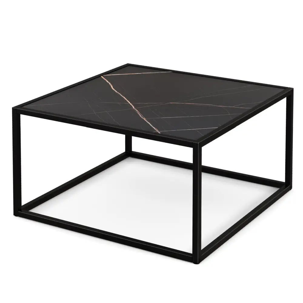 Modern Glass Square Coffee Table with Metal Frame for Living Room-Black - Black - Coffee Tables