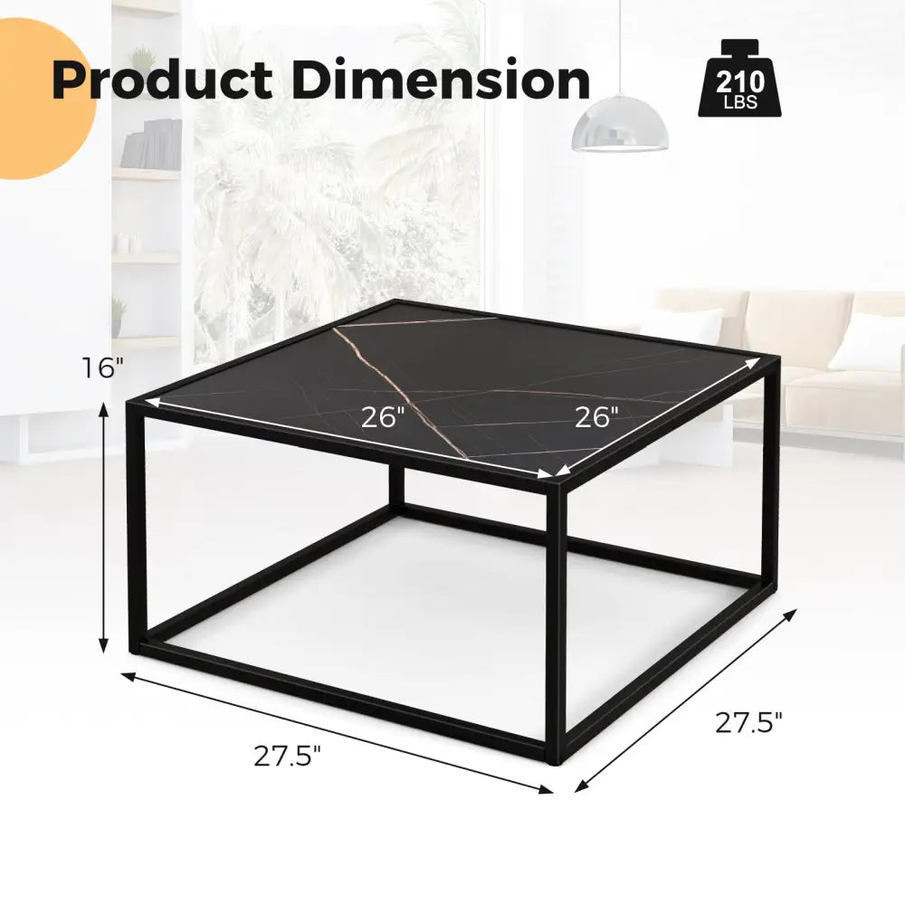 Modern Glass Square Coffee Table with Metal Frame for Living Room-Black - Black - Coffee Tables