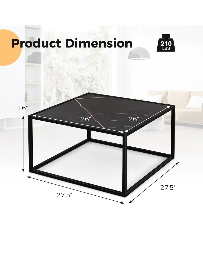 Modern Glass Square Coffee Table with Metal Frame for Living Room-Black - Black - Coffee Tables