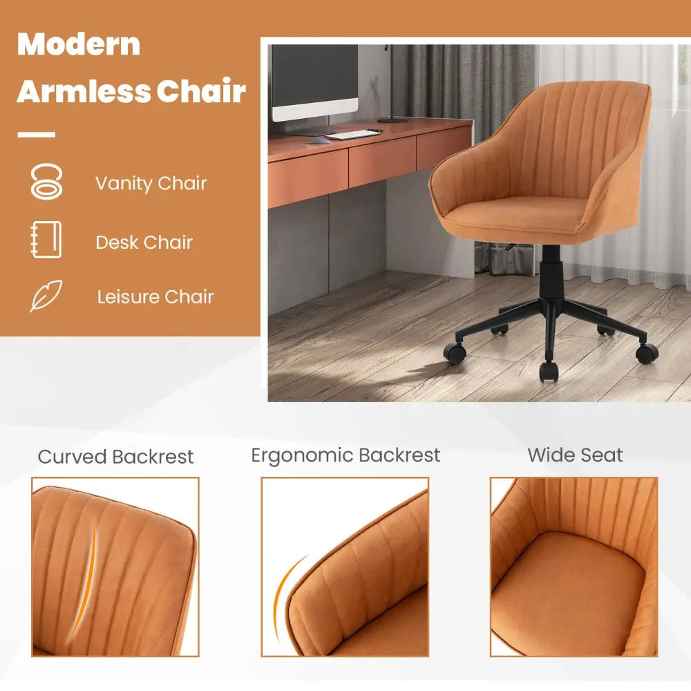 Modern Home Office Chair with Curved Backrest and Comfortable Armrests-Brown - Brown - Leisure Chairs