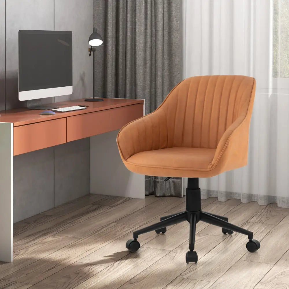 Modern Home Office Chair with Curved Backrest and Comfortable Armrests-Brown - Brown - Leisure Chairs
