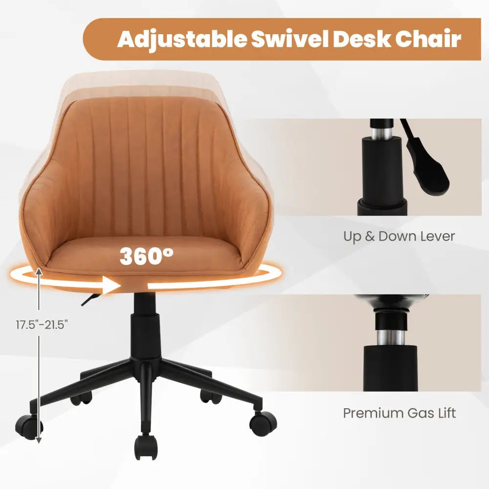 Modern Home Office Chair with Curved Backrest and Comfortable Armrests-Brown - Brown - Leisure Chairs