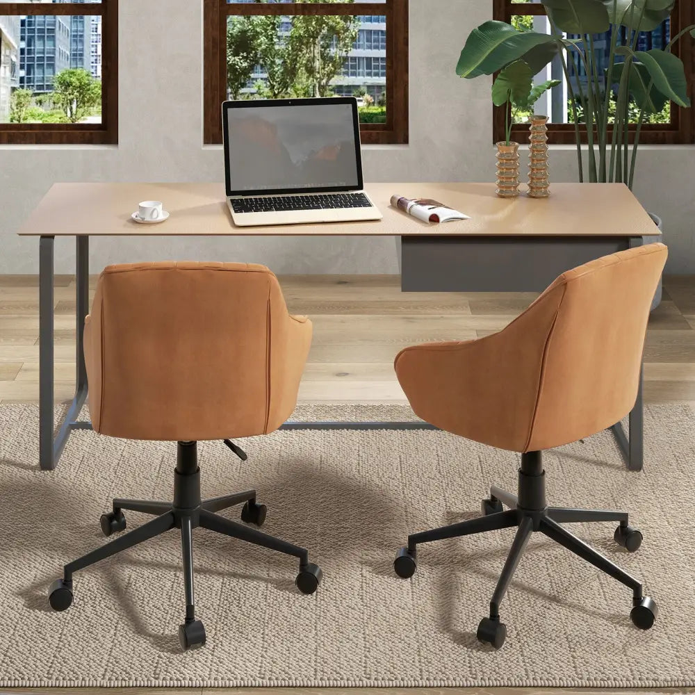 Modern Home Office Chair with Curved Backrest and Comfortable Armrests-Brown - Brown - Leisure Chairs