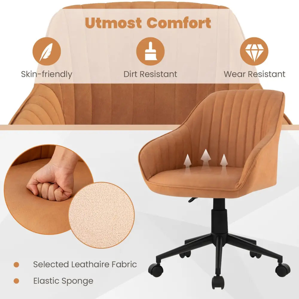 Modern Home Office Chair with Curved Backrest and Comfortable Armrests-Brown - Brown - Leisure Chairs