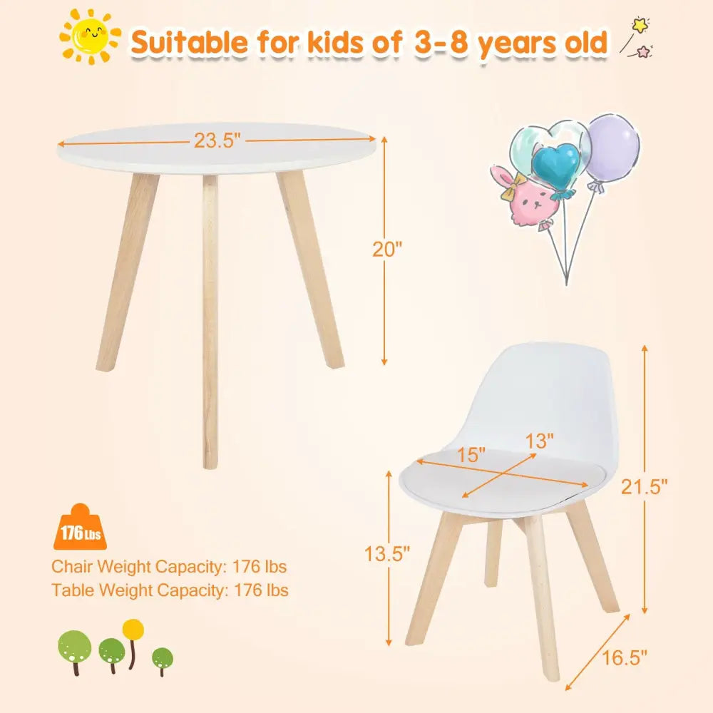 Modern Kids Activity Play Table and 2 Chairs Set with Beech Leg Cushion-White - White - Kids Table & Chair Sets