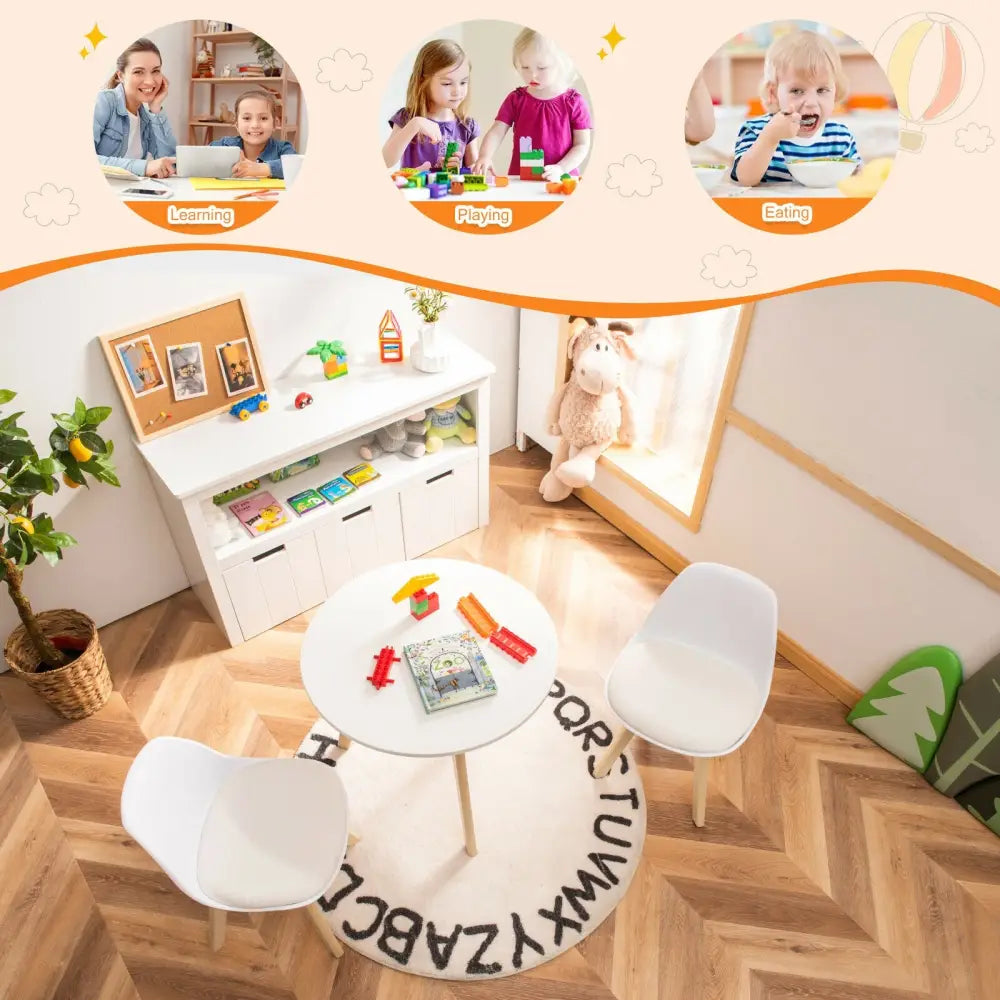 Modern Kids Activity Play Table and 2 Chairs Set with Beech Leg Cushion-White - White - Kids Table & Chair Sets