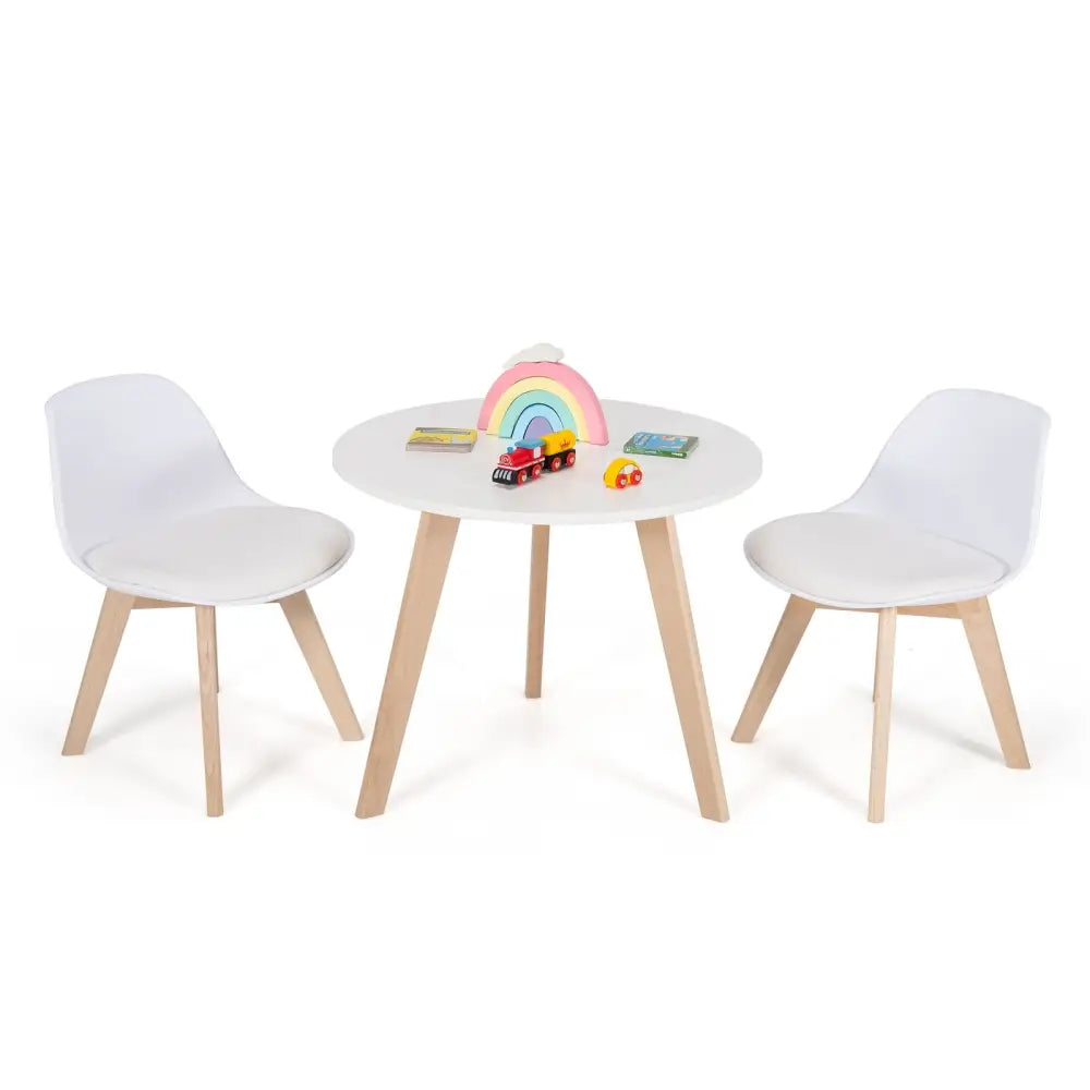 Modern Kids Activity Play Table and 2 Chairs Set with Beech Leg Cushion-White - White - Kids Table & Chair Sets