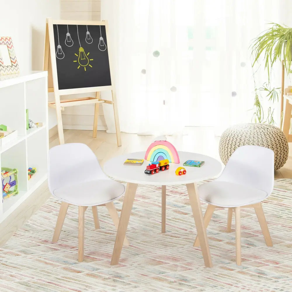 Modern Kids Activity Play Table and 2 Chairs Set with Beech Leg Cushion-White - White - Kids Table & Chair Sets