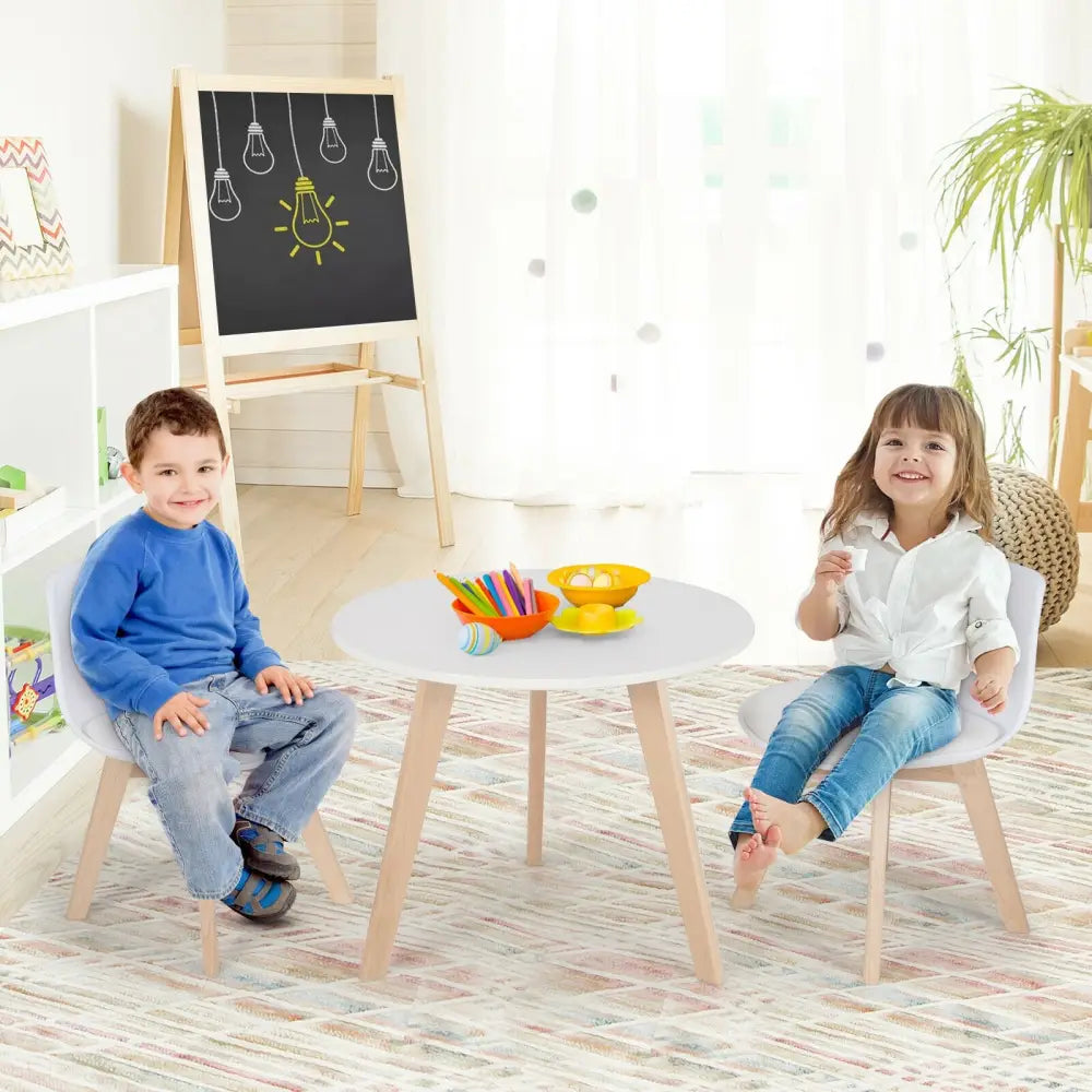 Modern Kids Activity Play Table and 2 Chairs Set with Beech Leg Cushion-White - White - Kids Table & Chair Sets