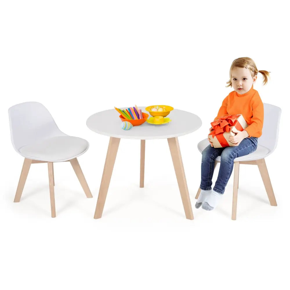 Modern Kids Activity Play Table and 2 Chairs Set with Beech Leg Cushion-White - White - Kids Table & Chair Sets