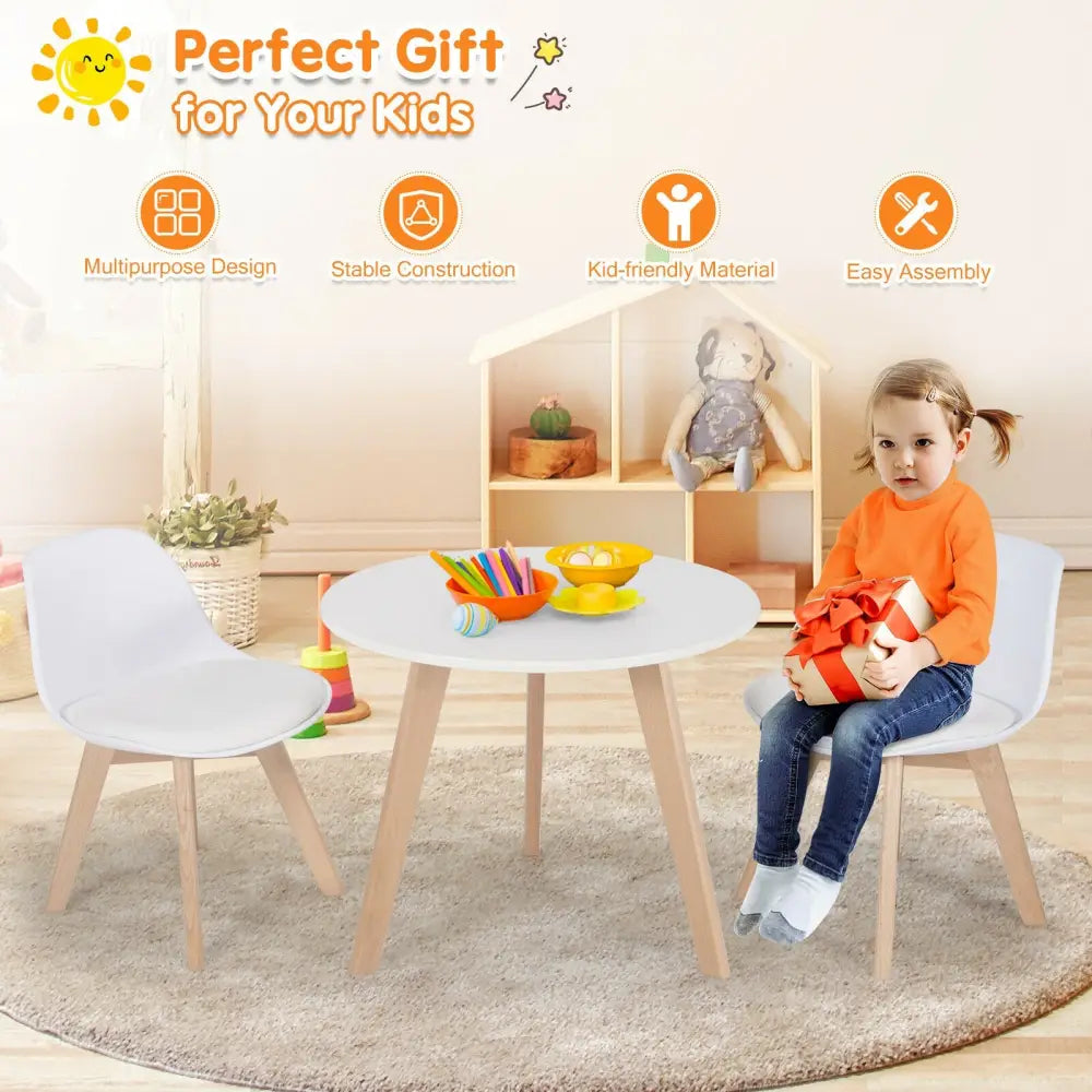 Modern Kids Activity Play Table and 2 Chairs Set with Beech Leg Cushion-White - White - Kids Table & Chair Sets