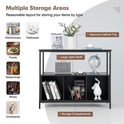 Modern Kitchen Buffet Sideboard with 3 Compartments-Black - Black - Sideboards Cabinets & Buffets