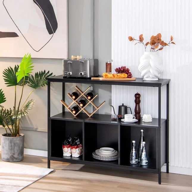 Modern Kitchen Buffet Sideboard with 3 Compartments-Black - Black - Sideboards Cabinets & Buffets