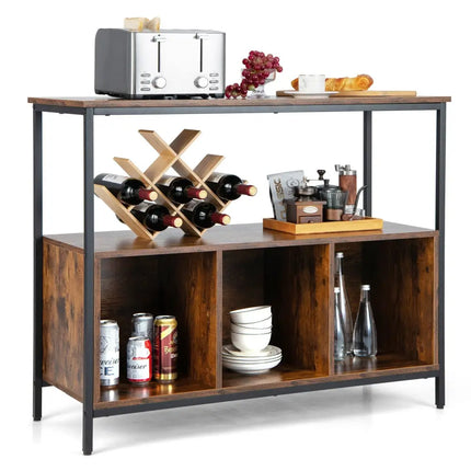 Modern Kitchen Buffet Sideboard with 3 Compartments-Rustic Brown - Rustic Brown - Sideboards Cabinets & Buffets