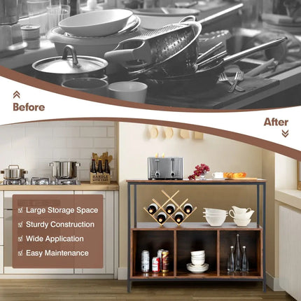 Modern Kitchen Buffet Sideboard with 3 Compartments-Rustic Brown - Rustic Brown - Sideboards Cabinets & Buffets