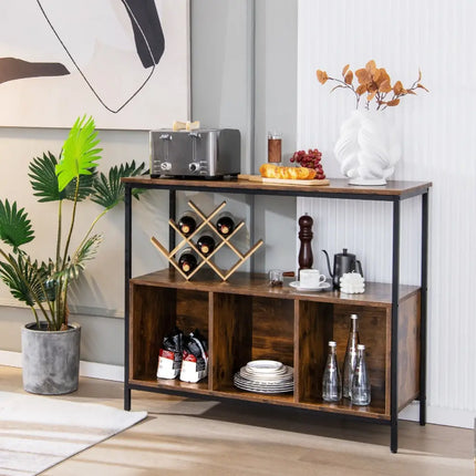 Modern Kitchen Buffet Sideboard with 3 Compartments-Rustic Brown - Rustic Brown - Sideboards Cabinets & Buffets