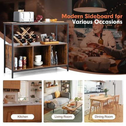 Modern Kitchen Buffet Sideboard with 3 Compartments-Rustic Brown - Rustic Brown - Sideboards Cabinets & Buffets