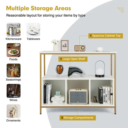 Modern Kitchen Buffet Sideboard with 3 Compartments-White - White - Sideboards Cabinets & Buffets